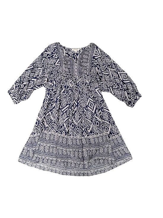 beachlunchlounge Dresses & Skirts - Beachlunchlounge S Dress Blue & White 3/4 Sleeve High Low Above the Knee Viscose